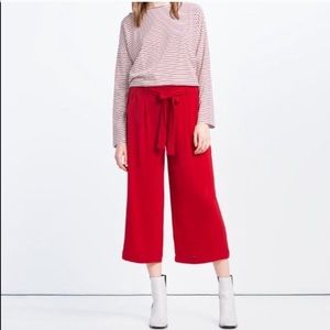 Zara Red Cropped Flowing Trouser Pants